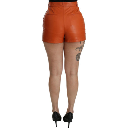 Dolce & Gabbana Orange Leather High Waist Hot Pants Shorts Shorts