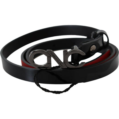 Costume National Black Skinny Leather Logo Buckle Belt WOMAN BELTS
