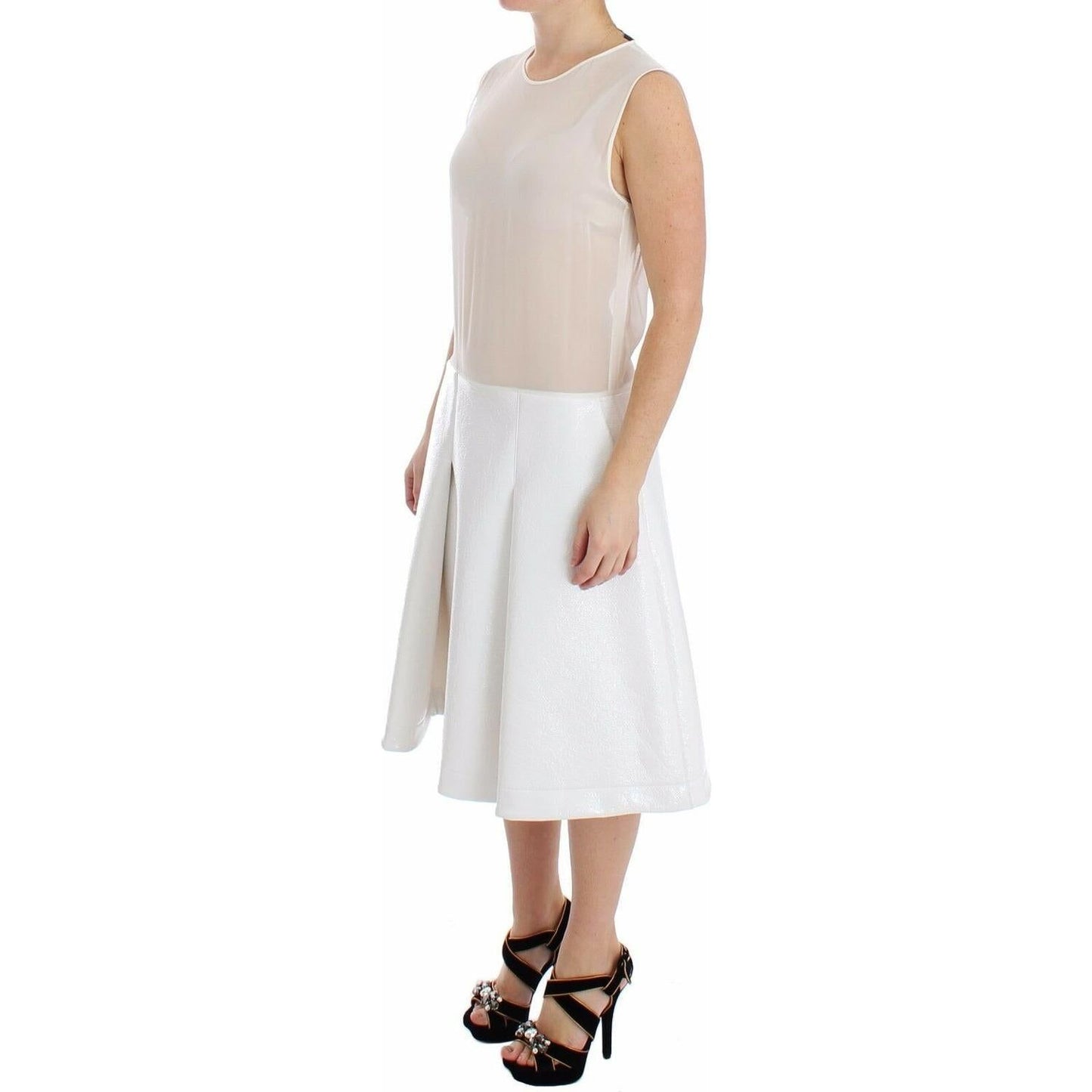 Koonhor White Pleated Bottom Tank Sheath Transparent Dress WOMAN DRESSES