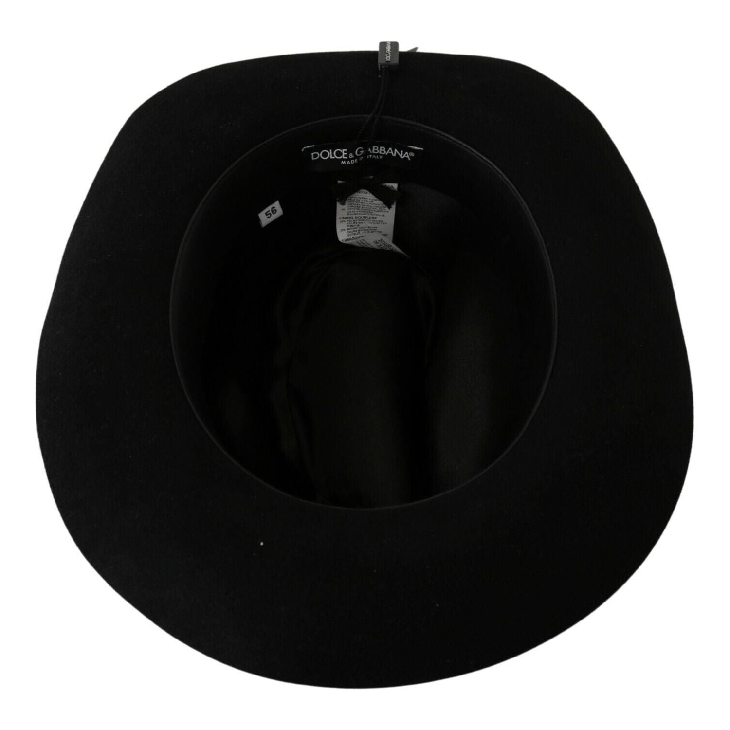 Dolce & Gabbana Black Lapin Amor Gignit Wide Brim Panama Hat