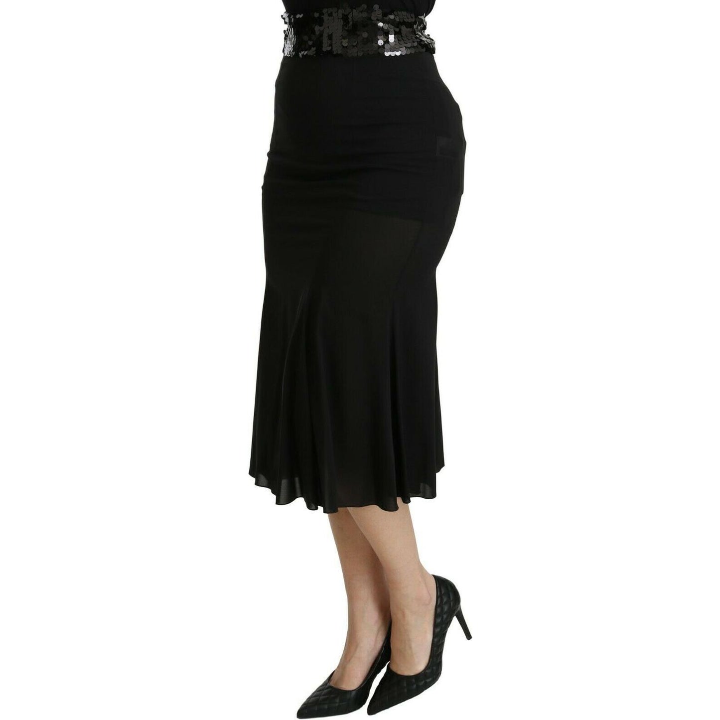 Dolce & Gabbana Black Mermaid High Waist Midi Silk Skirt