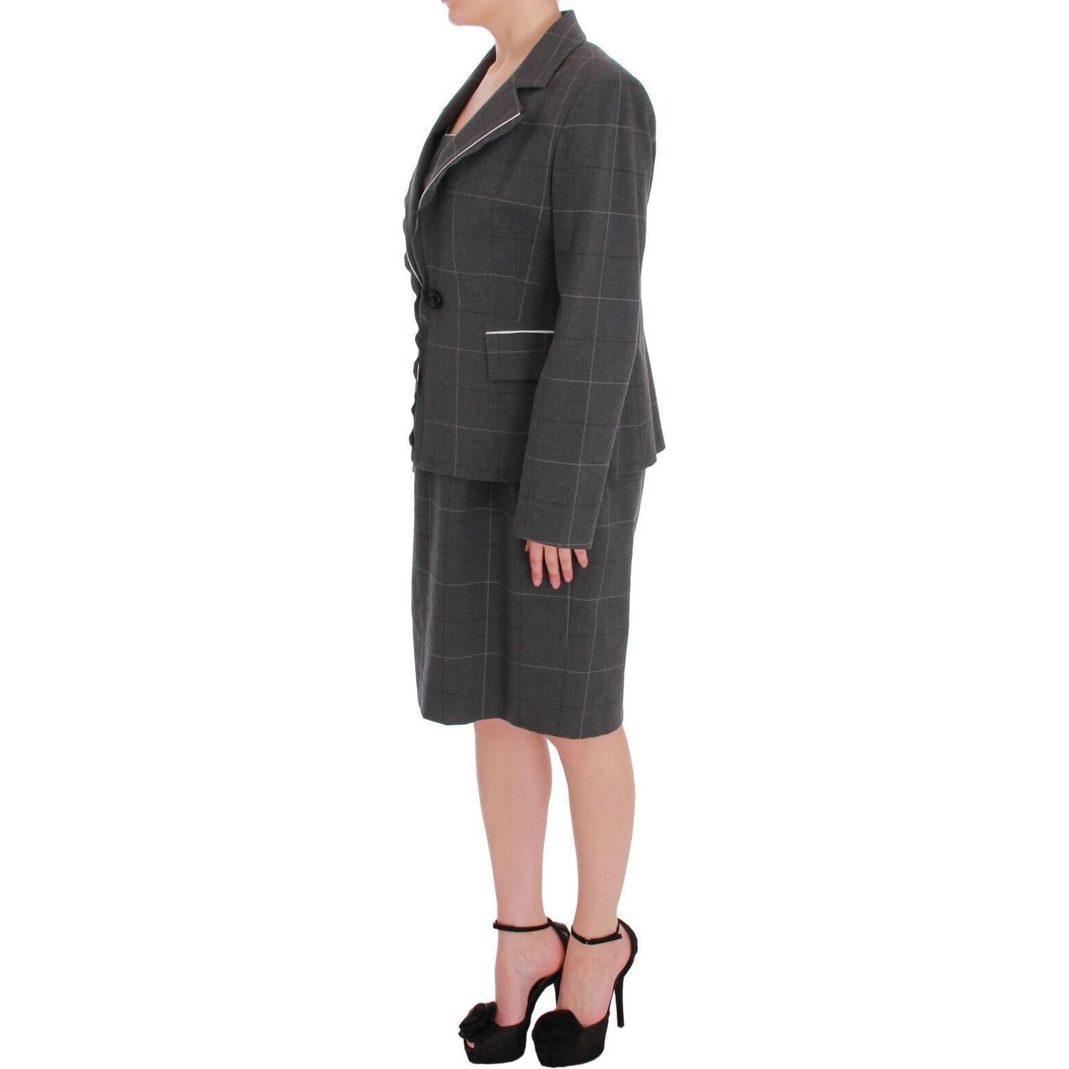 BENCIVENGA Gray Checkered Cotton Blazer Dress Set Suit