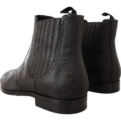 Dolce & Gabbana Black Leather Lizard Skin Ankle Boots MAN BOOTS