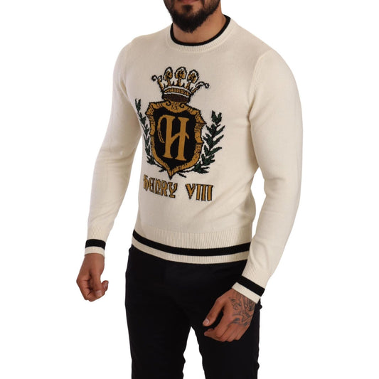 Dolce & Gabbana Elegant Snow-White Heraldic Cashmere Sweater TSH6578 -44