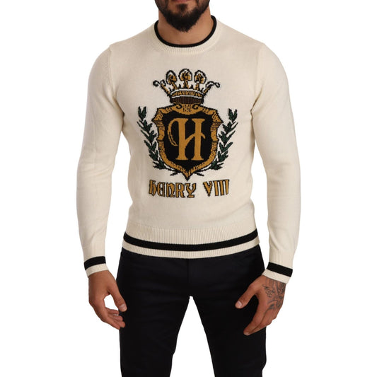 Dolce & Gabbana Elegant Snow-White Heraldic Cashmere Sweater TSH6578 -44