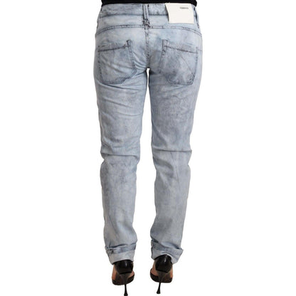 Acht Light Blue Washed Cotton Folded Hem Denim Trouser Jeans & Pants