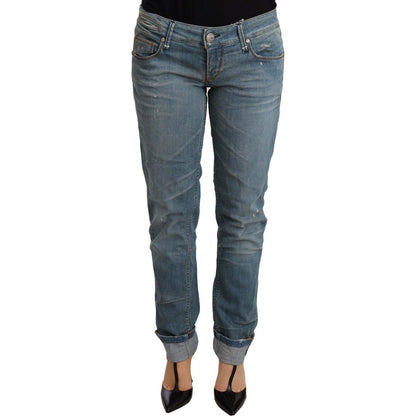 Acht Blue Washed Cotton Folded Hem Women Trouser Jeans & Pants