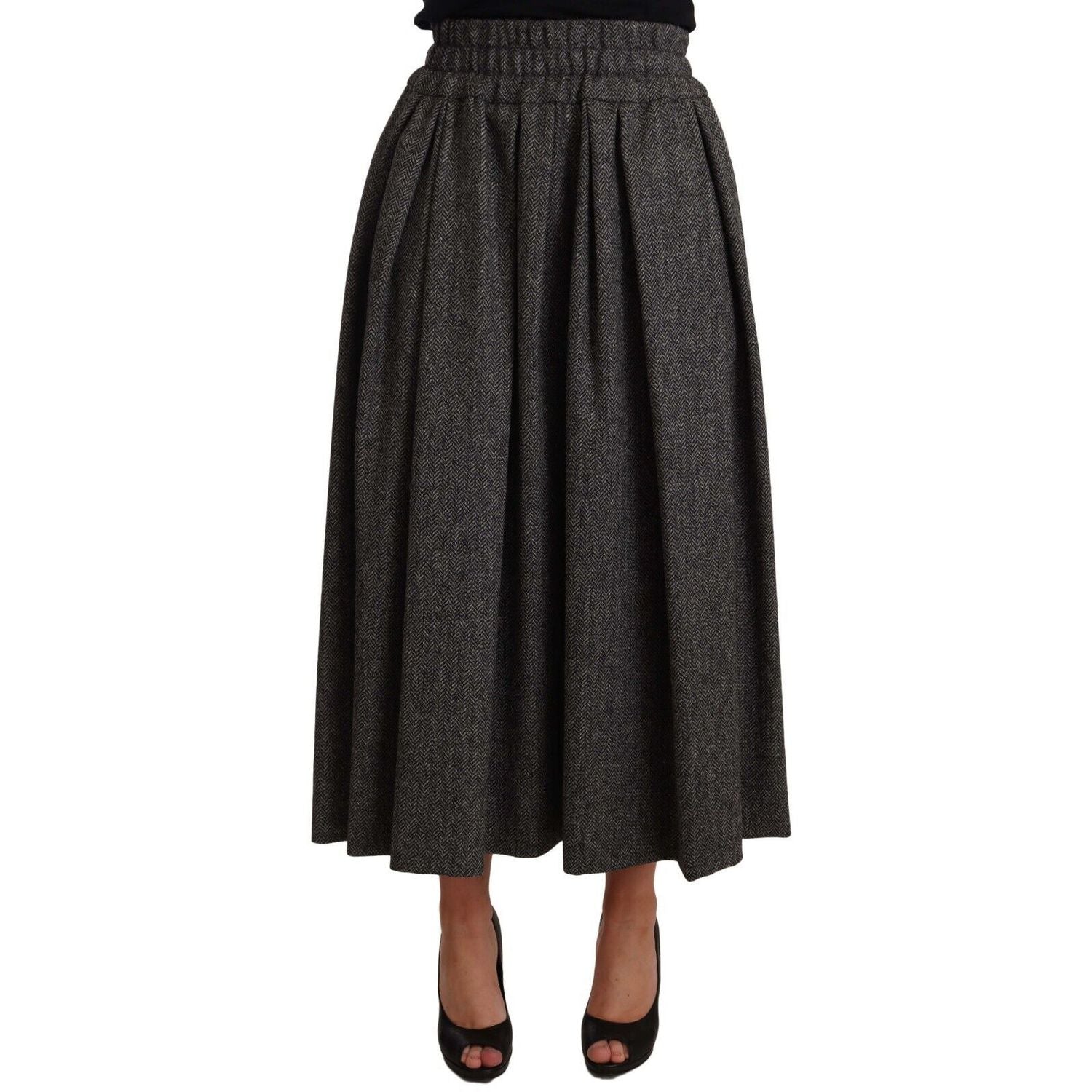 Dolce & Gabbana Gray Wool High Waist A-line PIECE Skirt