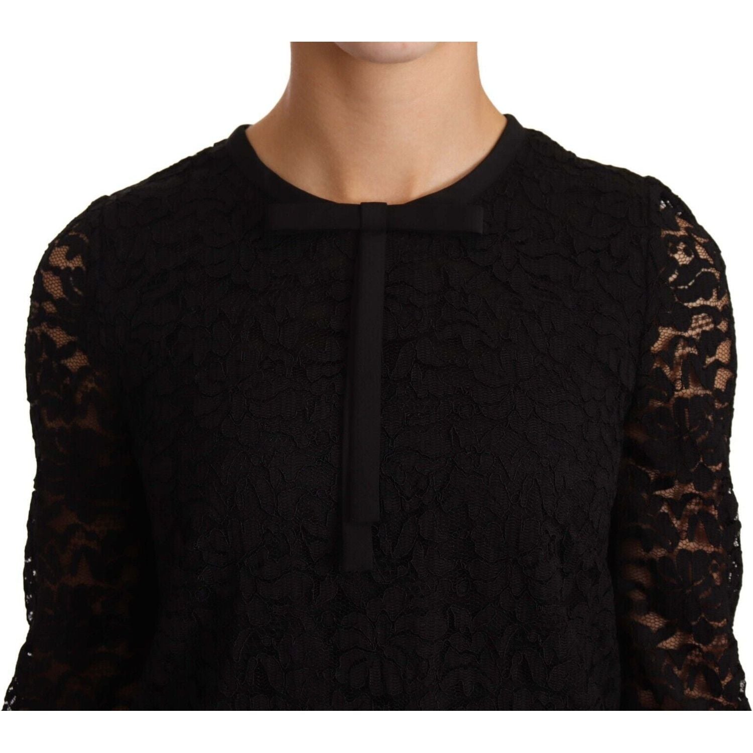 Dolce & Gabbana Black Floral Lace Nylon Blouse Top