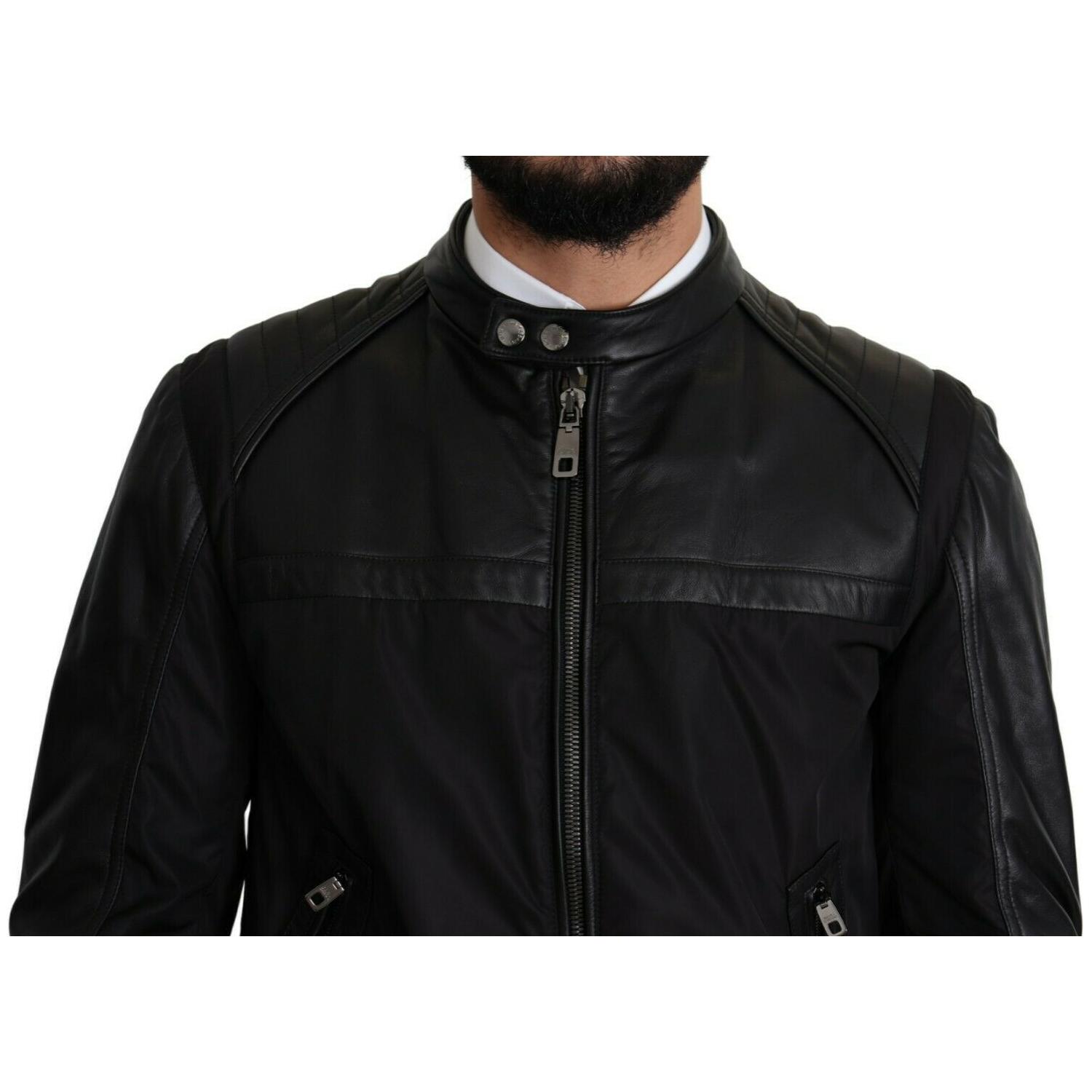 Dolce & Gabbana Black Nylon Full Zip Men Bomber Coat Jacket