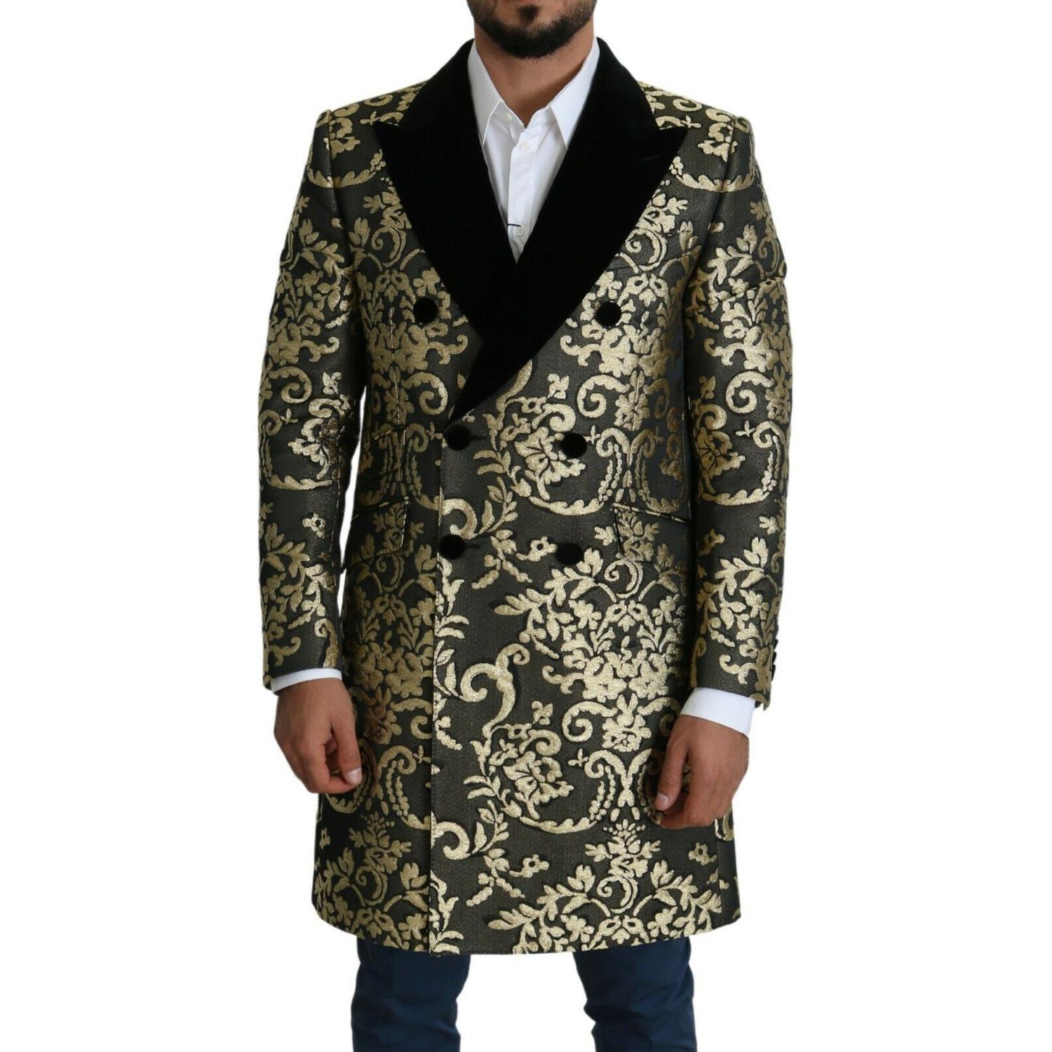 Dolce & Gabbana Black Gold Jacquard Long Coat SICILIA Jacket