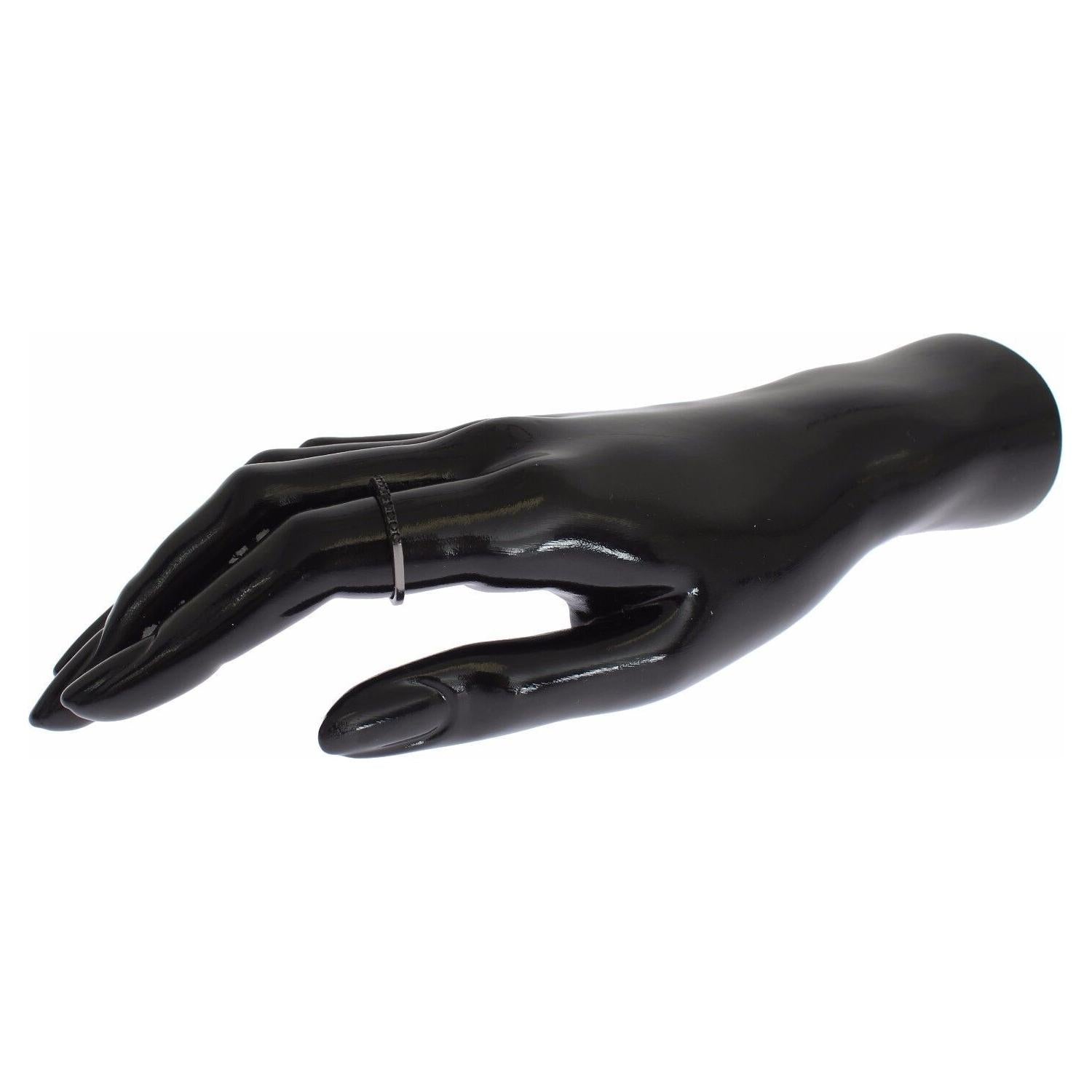 Nialaya Black CZ Rhodium 925 Silver Womens Ring