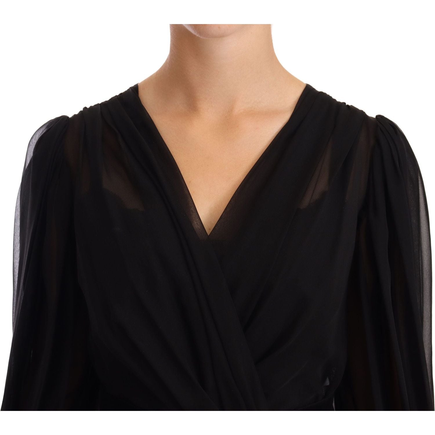 Dolce & Gabbana Black Mesh Pleated Mini Silk Stretch Dress