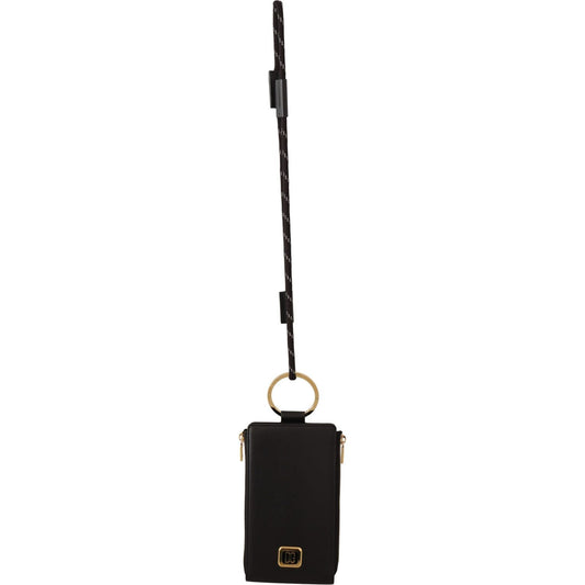 Dolce & Gabbana Black Leather Logo Plaque Neck Strap Card Coin Wallet VAS12893
