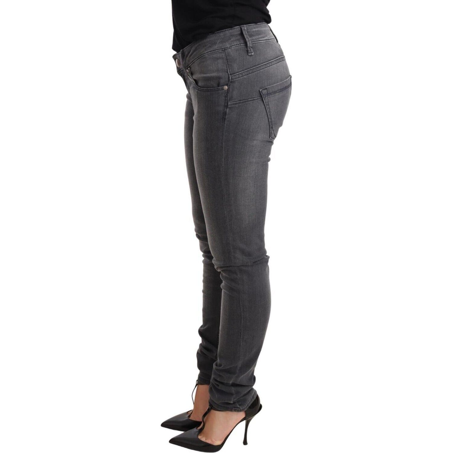 Acht Gray Washed Cotton Slim Fit Low Waist Women Denim Trouser Jeans Jeans & Pants