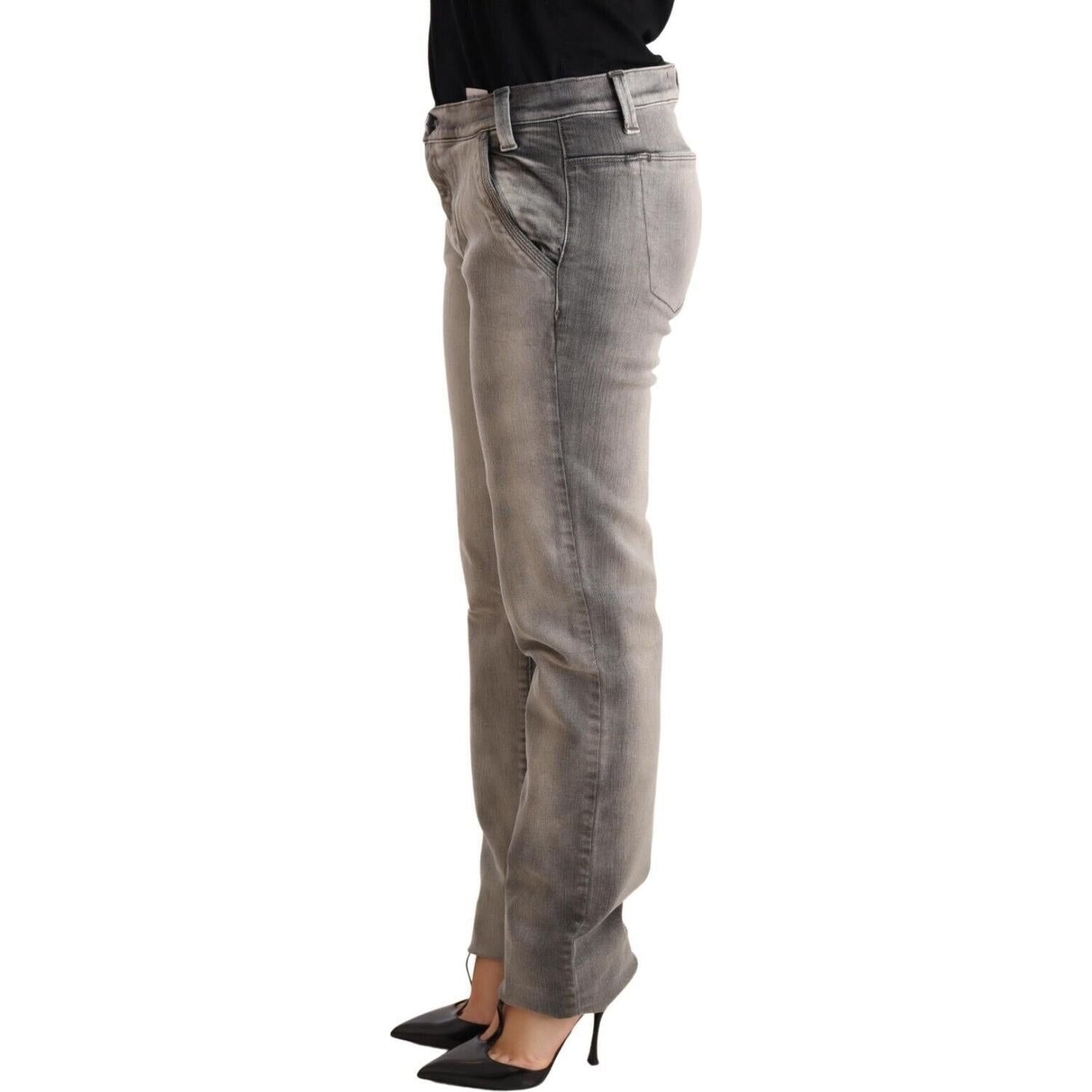Ermanno Scervino Gray Washed Low Waist Skinny Trouser Cotton Jeans