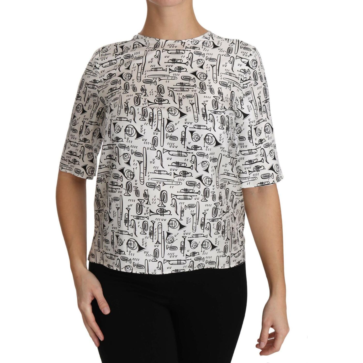 Dolce & Gabbana White Musical Instruments Print Blouse