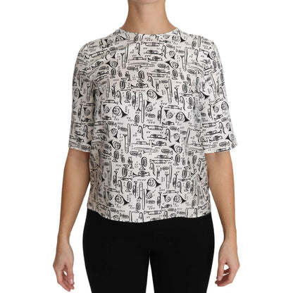 Dolce & Gabbana White Musical Instruments Print Blouse Blouse Top