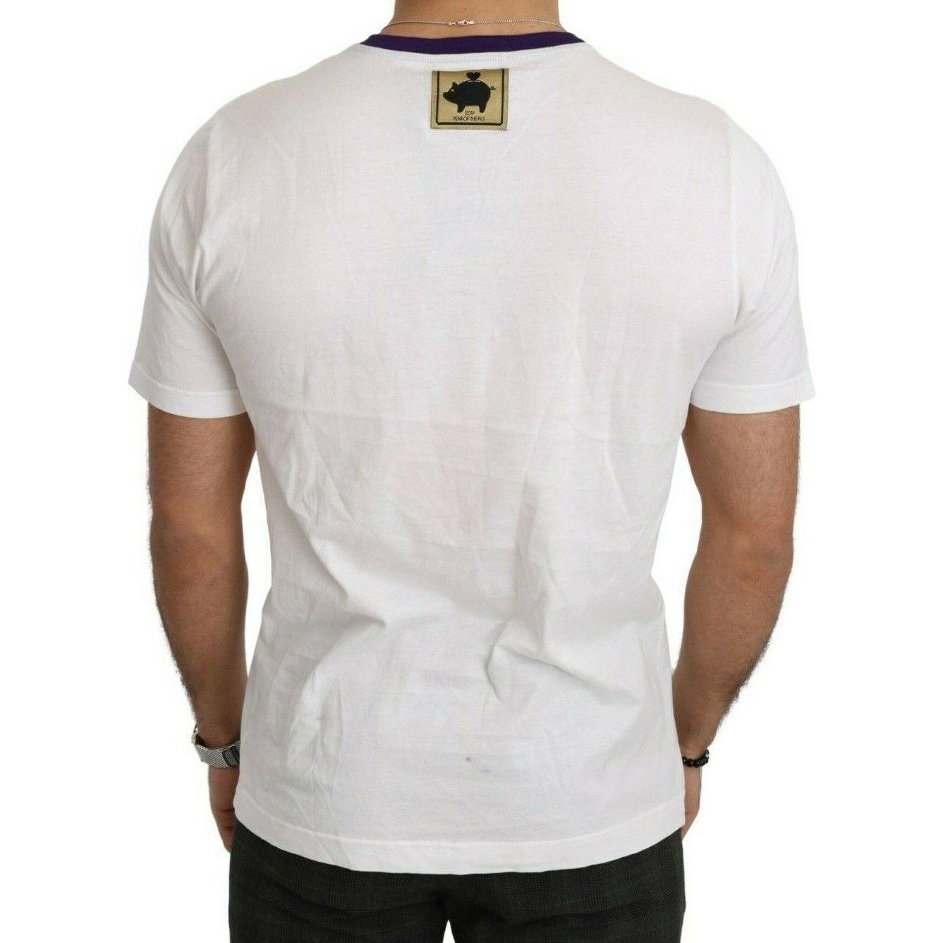 Dolce & Gabbana White Cotton Top Super Power Pig T-shirt MAN T-SHIRTS