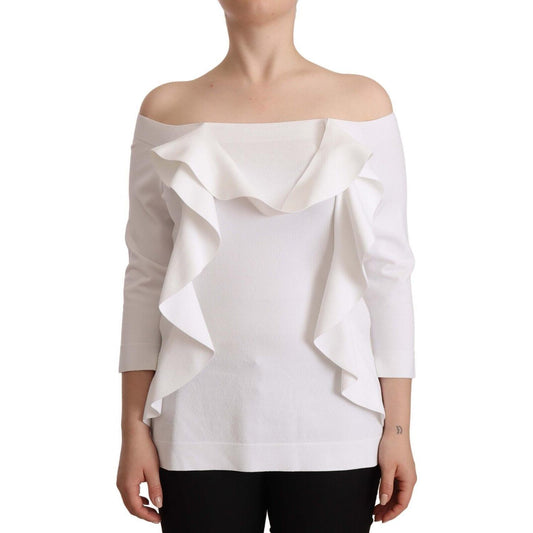EXTERIOR White Long Sleeves Off Shoulder Women Top Blouse TSH7444 - 44