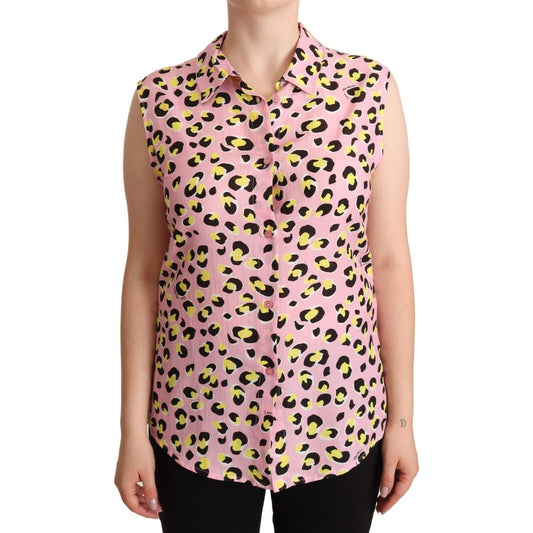 Love Moschino Pink Leopard Print Sleeveless Collared Polo Top TSH7068 - 46