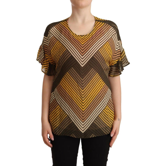 Twinset Multicolor Stripes Short Sleeves Round Neck Top Blouse TSH7346 - 42