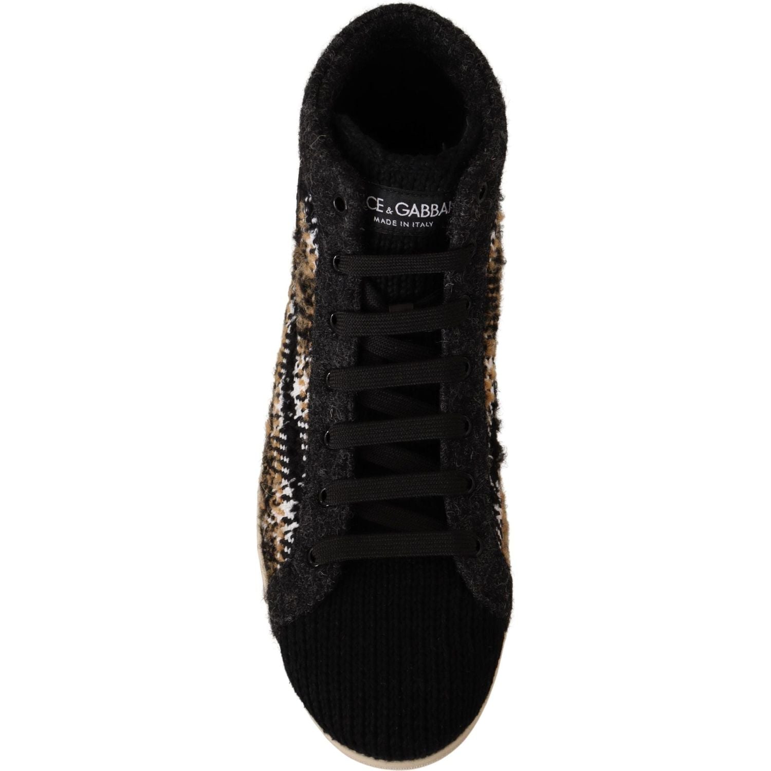 Dolce & Gabbana Beige Brown Wool Cotton High Top Sneakers