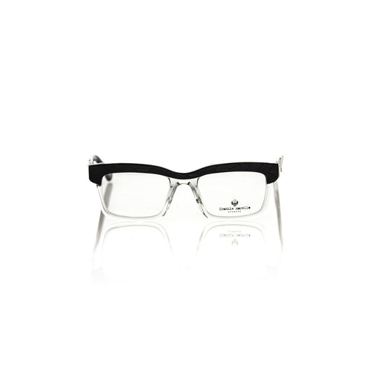 Frankie Morello Black Acetate Unisex Frame with geometric patterned clubmaster design and colorful temples for unique style.