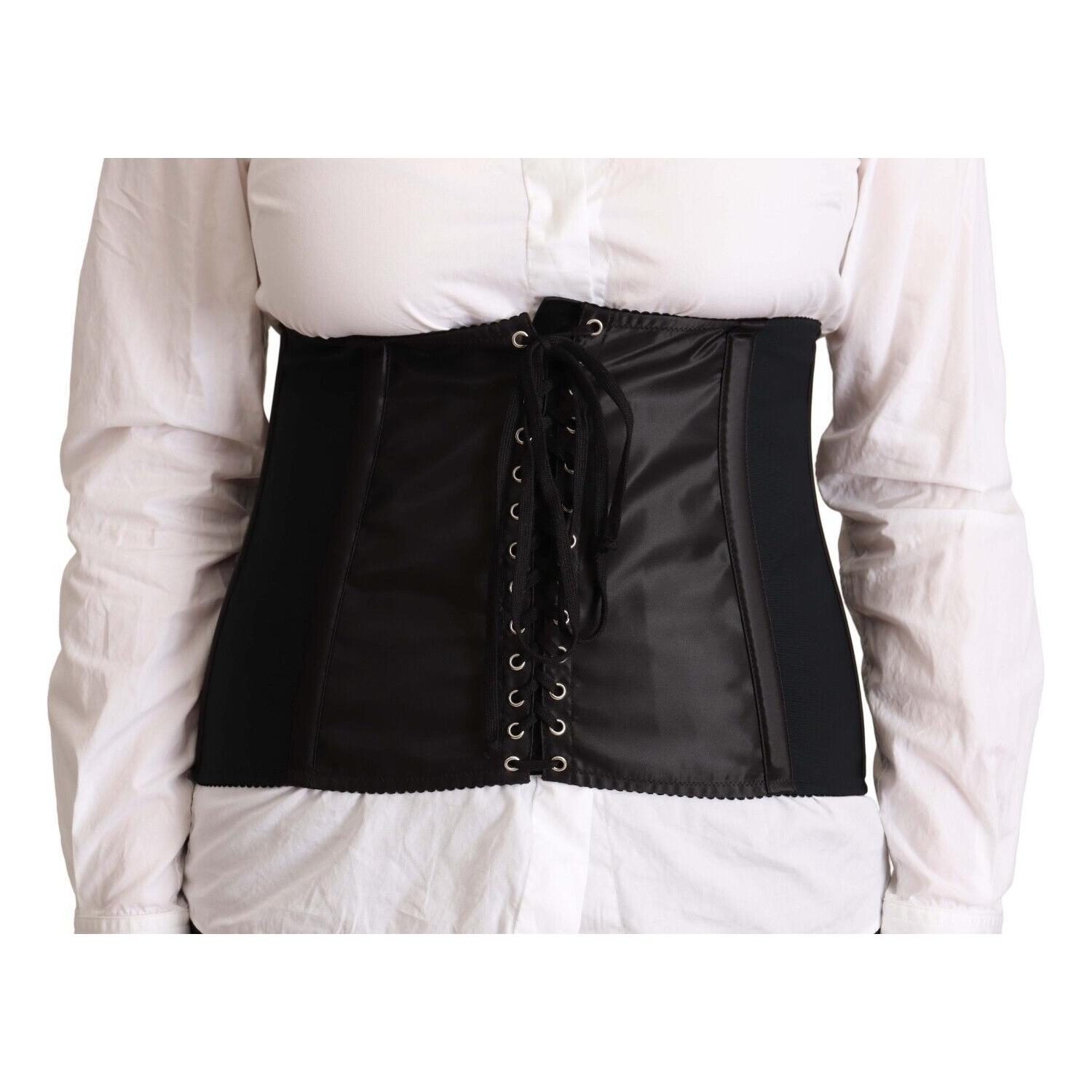 Dolce & Gabbana Black Corset Belt Stretch Waist Strap Top