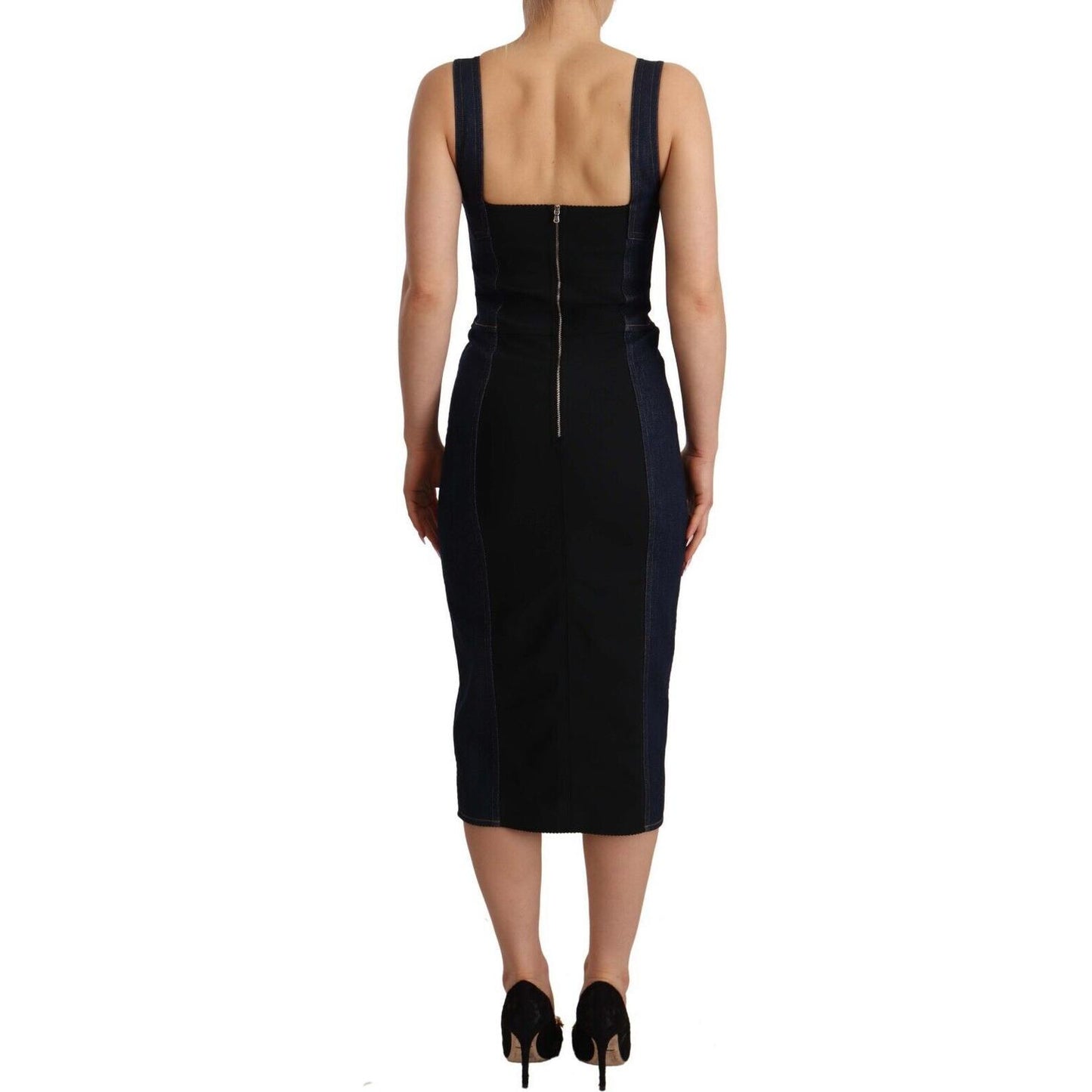 Dolce & Gabbana Dark Blue Cotton Denim Sheath Midi Dress DR28255 - 38