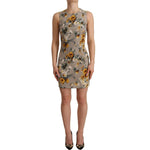 Dolce & Gabbana Gray Silk Stretch Floral Sheath Mini Dress DR28253 - 40