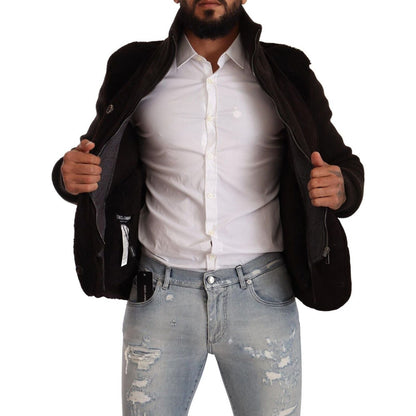 Dolce & Gabbana Black Leather Mens Turtle Neck Coat Jacket