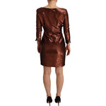 GF Ferre Metallic Brown Long Sleeves Square Neck Sheath Dress DR28542 - 40