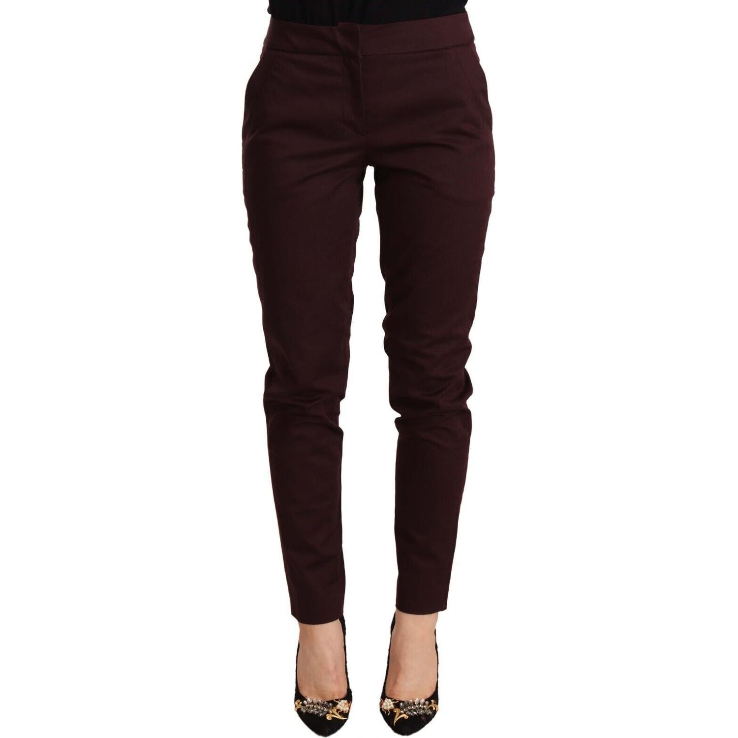 Just Cavalli Maroon Mid Waist Skinny Women Trouser Pants