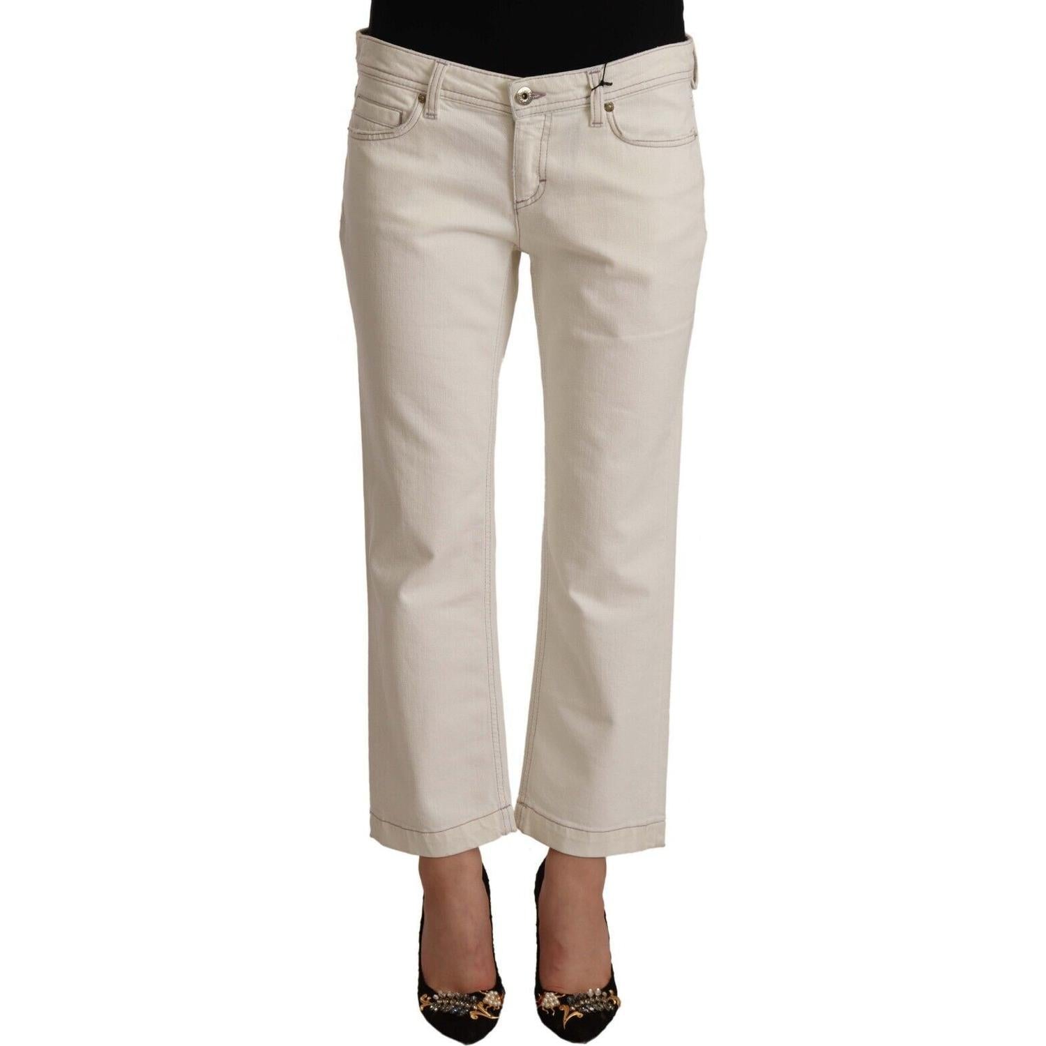 Dolce & Gabbana Off White Cotton Flared Cropped Denim Jeans