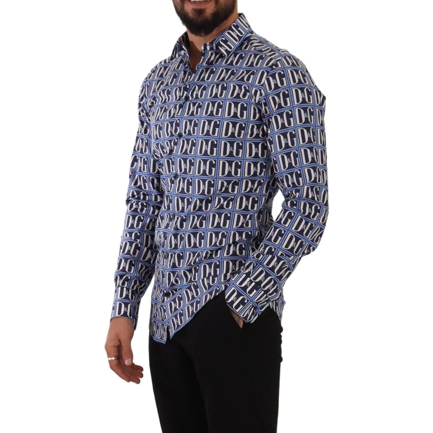Dolce & Gabbana Blue Logo Mania Slim Fit Cotton Shirt