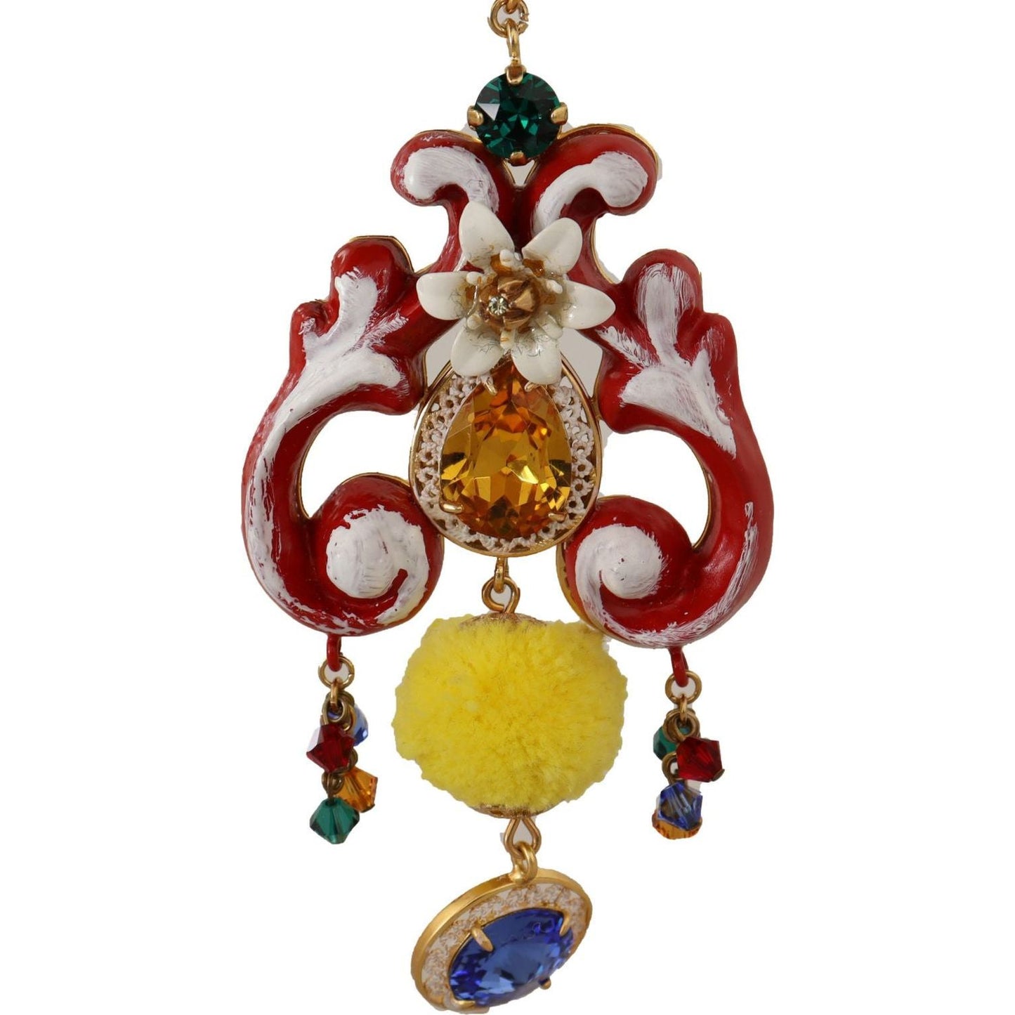 Dolce & Gabbana Gold Brass Carretto Sicily Statement Crystal Chain Necklace Necklace