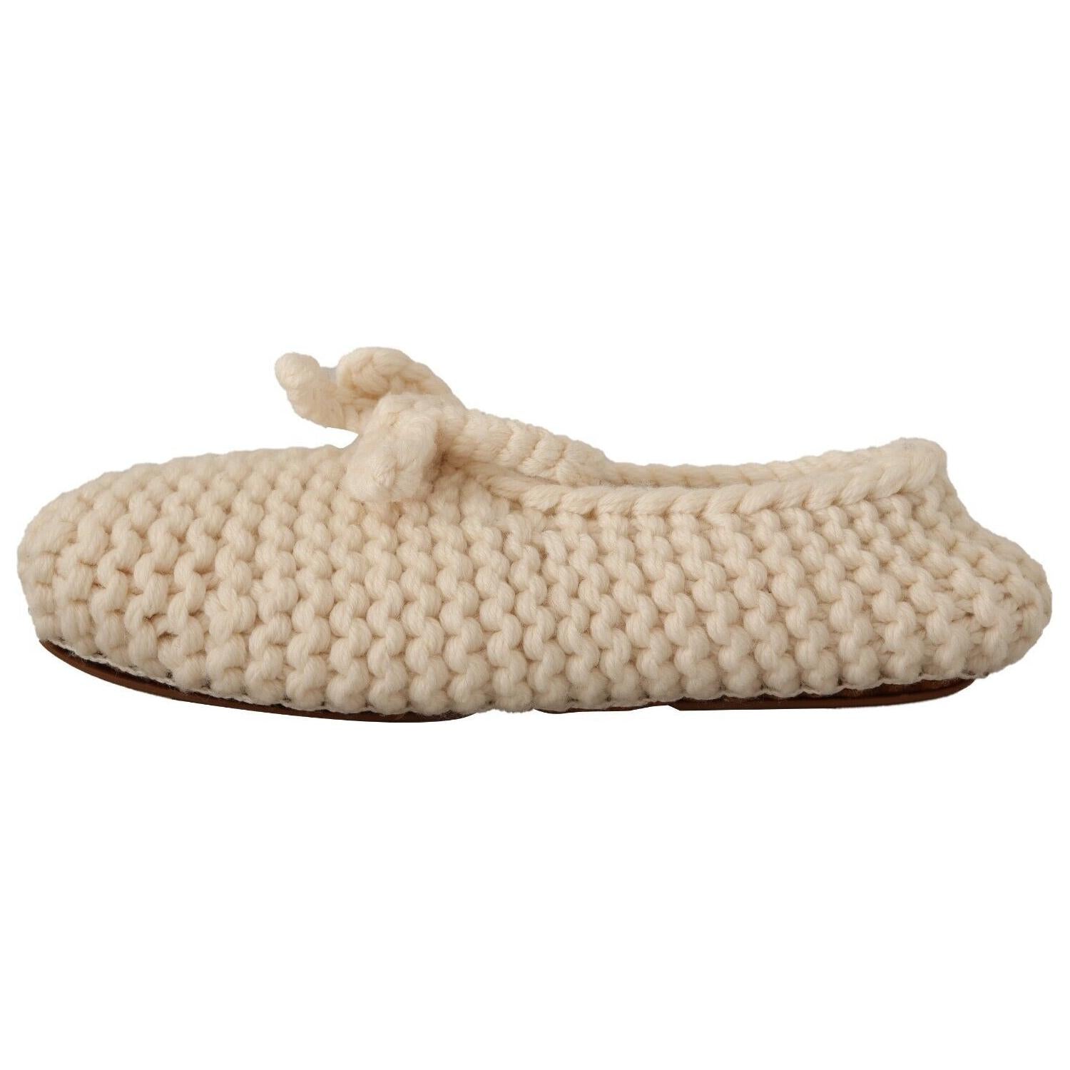 Dolce & Gabbana White Slip On Ballerina Flats Wool Knit Shoes