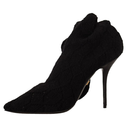 Dolce & Gabbana Black Stretch Socks Knee High Booties Shoes