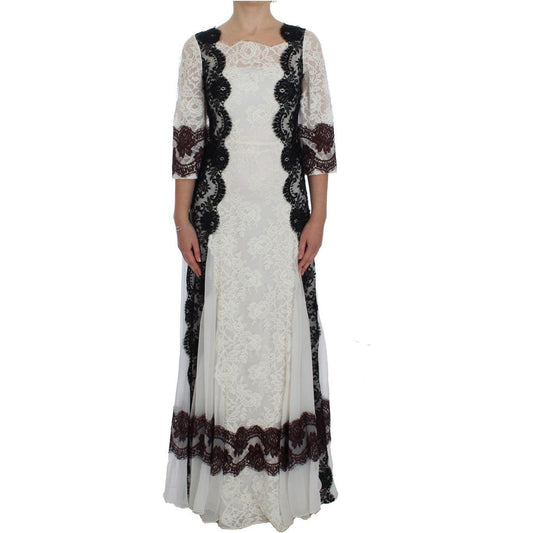 Dolce & Gabbana White Floral Lace Full Length Gown Dress