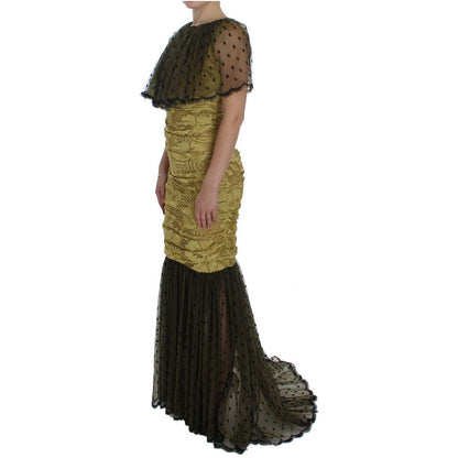 Dolce & Gabbana Yellow Black Floral Lace Ricamo Gown Dress