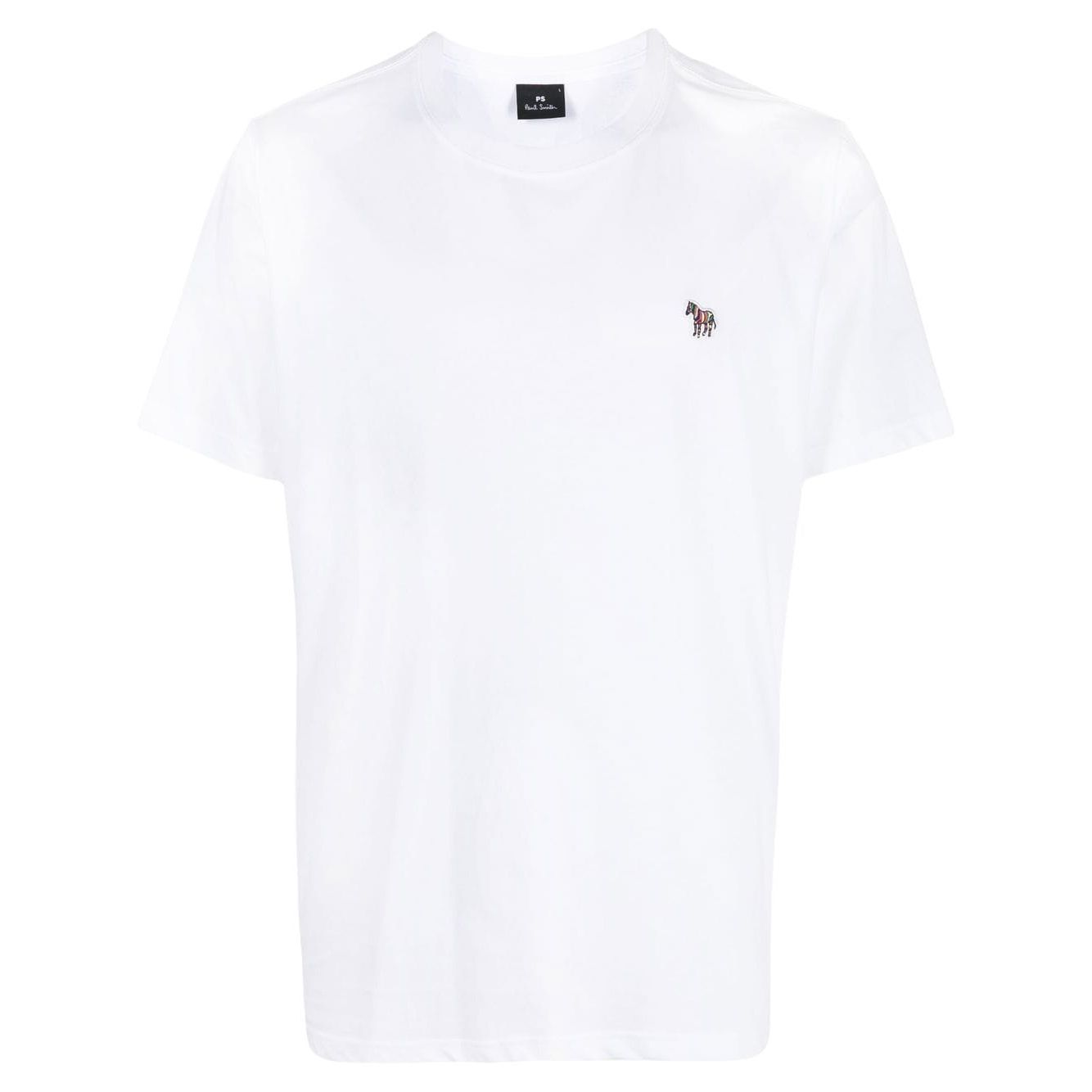 White PS By Paul Smith T-shirts and Polos with zebra logo embroidery on chest, crew neck, and short sleeves made of cotton.