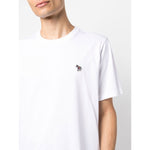 White PS By Paul Smith T-shirts and Polos, short-sleeve with zebra logo, crew neck, straight hem, cotton, model wearing size M.