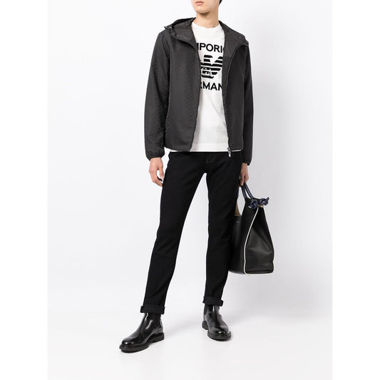 Emporio Armani Hooded jacket with zip in nylon jacquard eagle all over 8N1BN41NHQZF052-P25