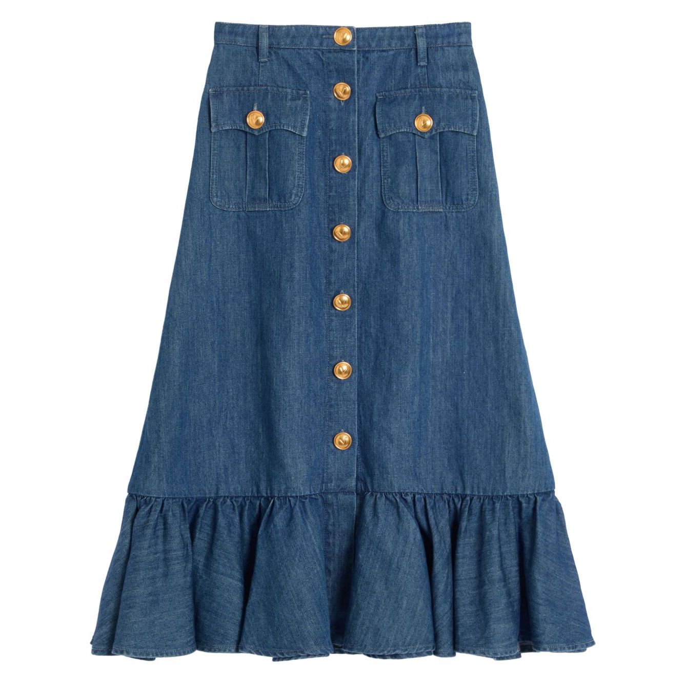 Valentino Denim Midi Skirt Skirts