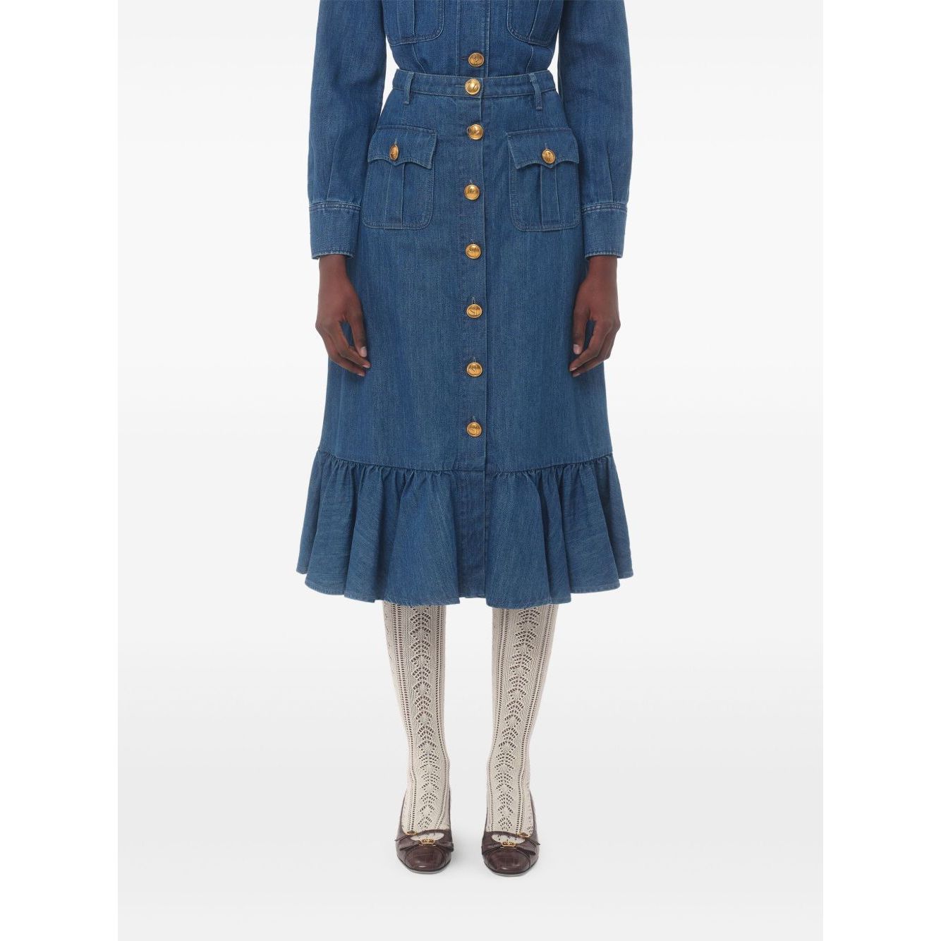 Valentino Denim Midi Skirt Skirts