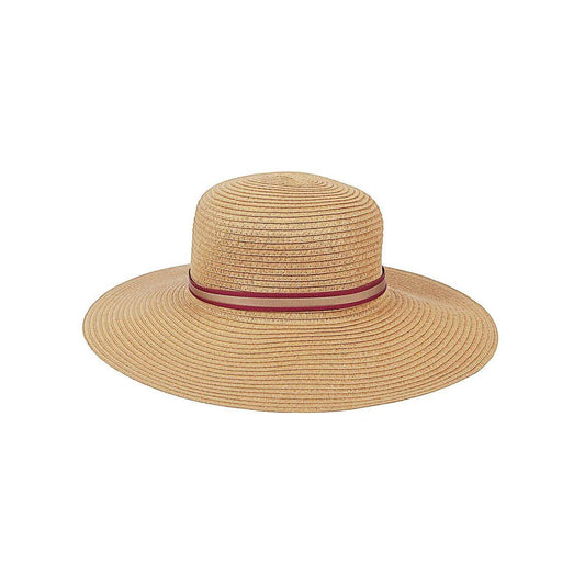 Borsalino Giselle straw hat in beige with thin multicolor band and side logo, perfect for stylish summer wear.