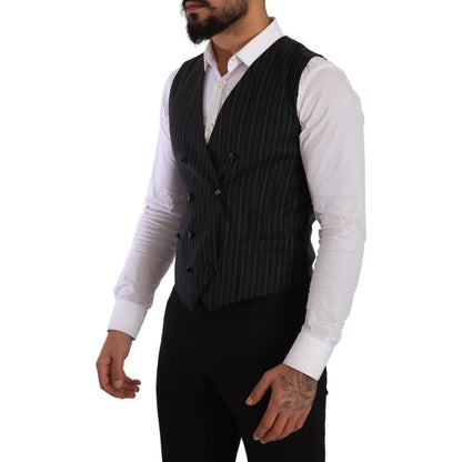 Dolce & Gabbana Gray Striped Double Breasted Waistcoat Vest