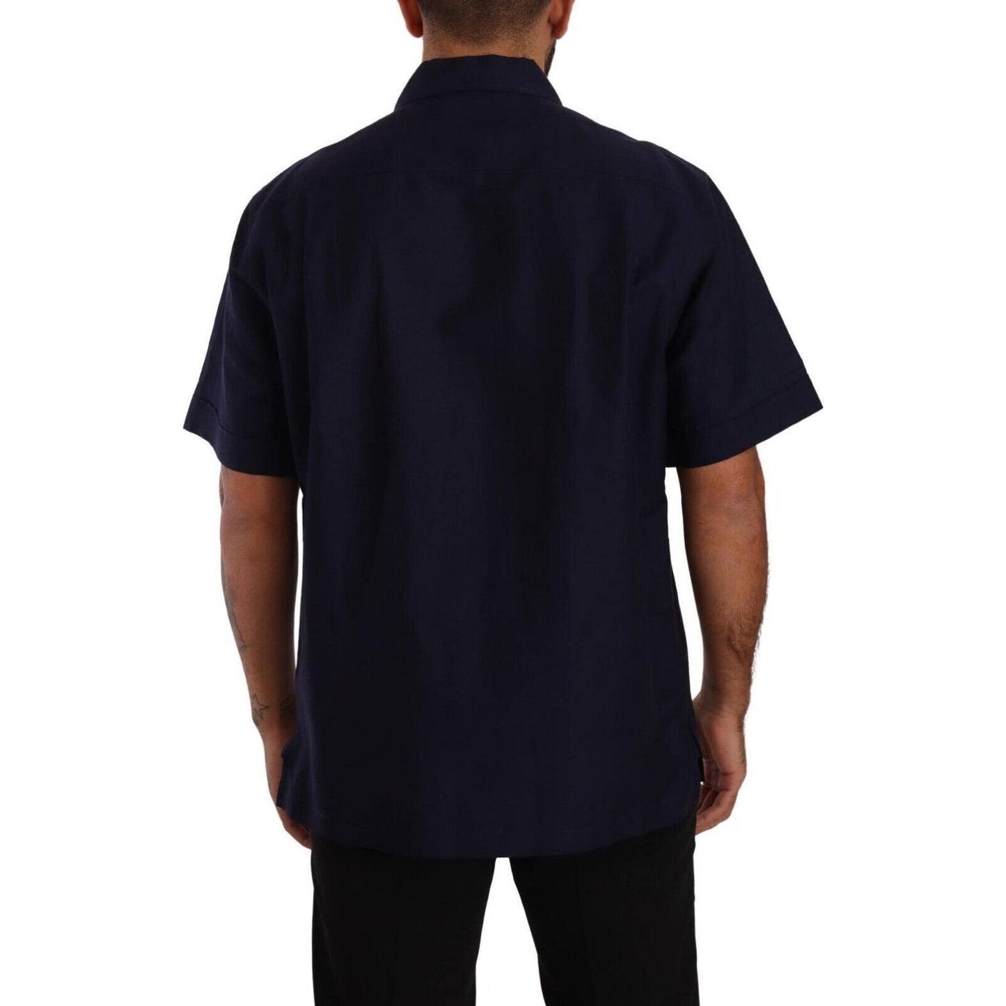Dolce & Gabbana Navy Blue Button Down Short Sleeves Shirt