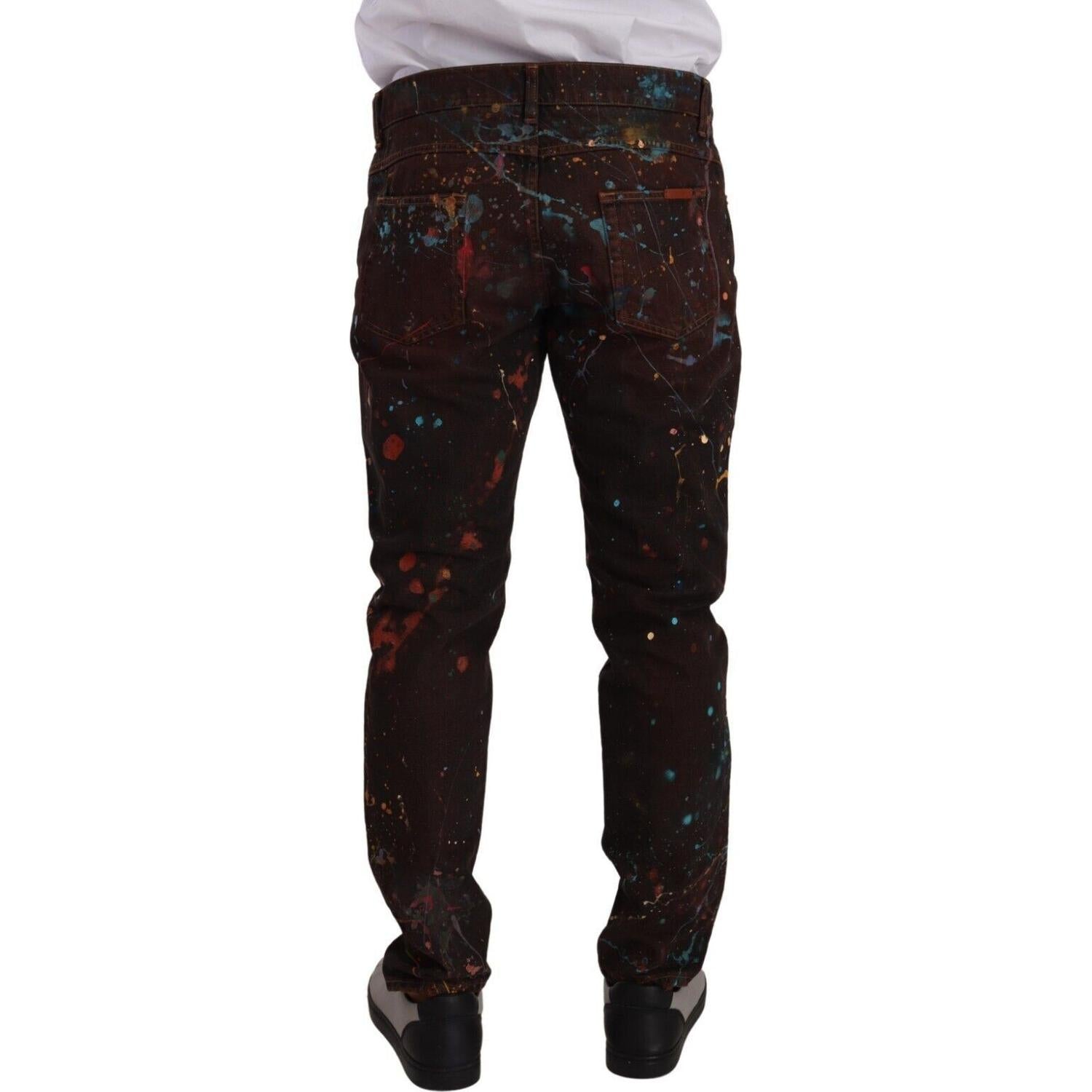Dolce & Gabbana Brown Splash Color Cotton Regular Denim Jeans